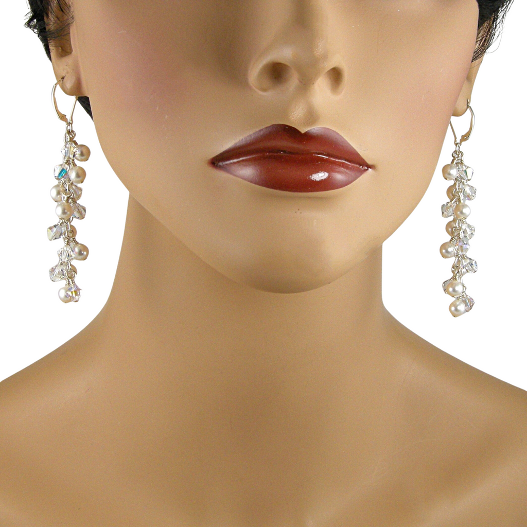 Flower Cluster Pearl Stud Earrings | 2 Side Floral Earrings | Pearl Ea –  Huge Tomato
